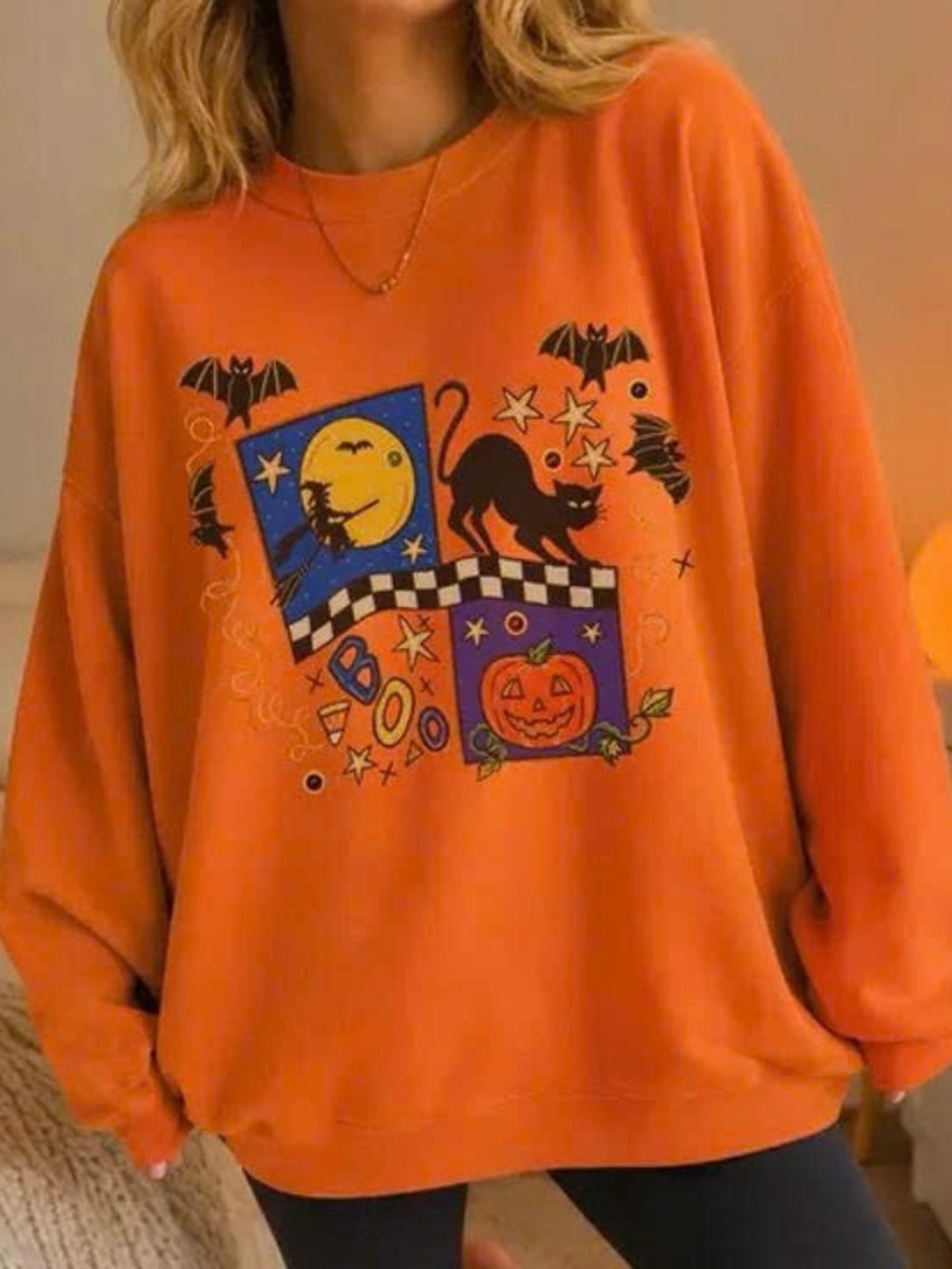 Orange Halloween Graphic Crewneck Sweatshirt